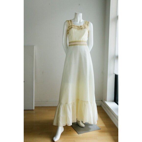 Vintage Pastel Yellow Empire Waist Cottage Core Summer Dress Small - Picture 5 of 12